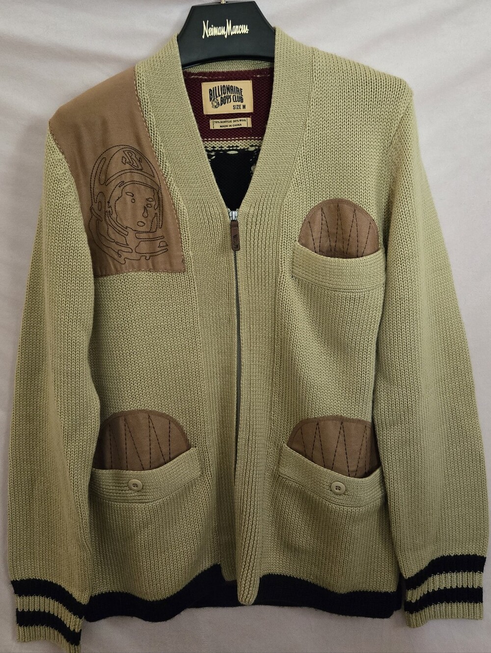 BILLIONAIRE BOYS CLUB BBC L/S CARDIGAN * SHEER FERN / DEEP RED *